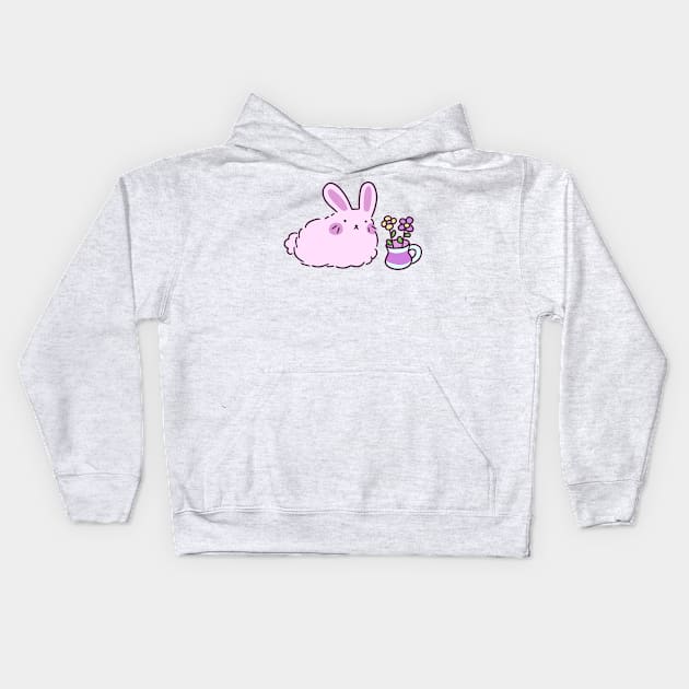 Pink Bunny with Flower Vase Kids Hoodie by saradaboru